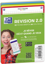 Oxford Fiches bristol REVISION 2.0, A6, bord de couleur