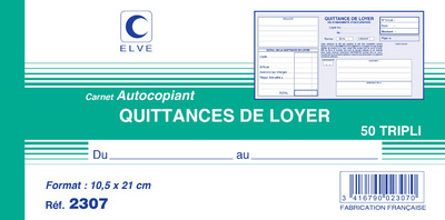 ELVE Manifold "Quittances de loyer", 105 x 210 mm horizontal