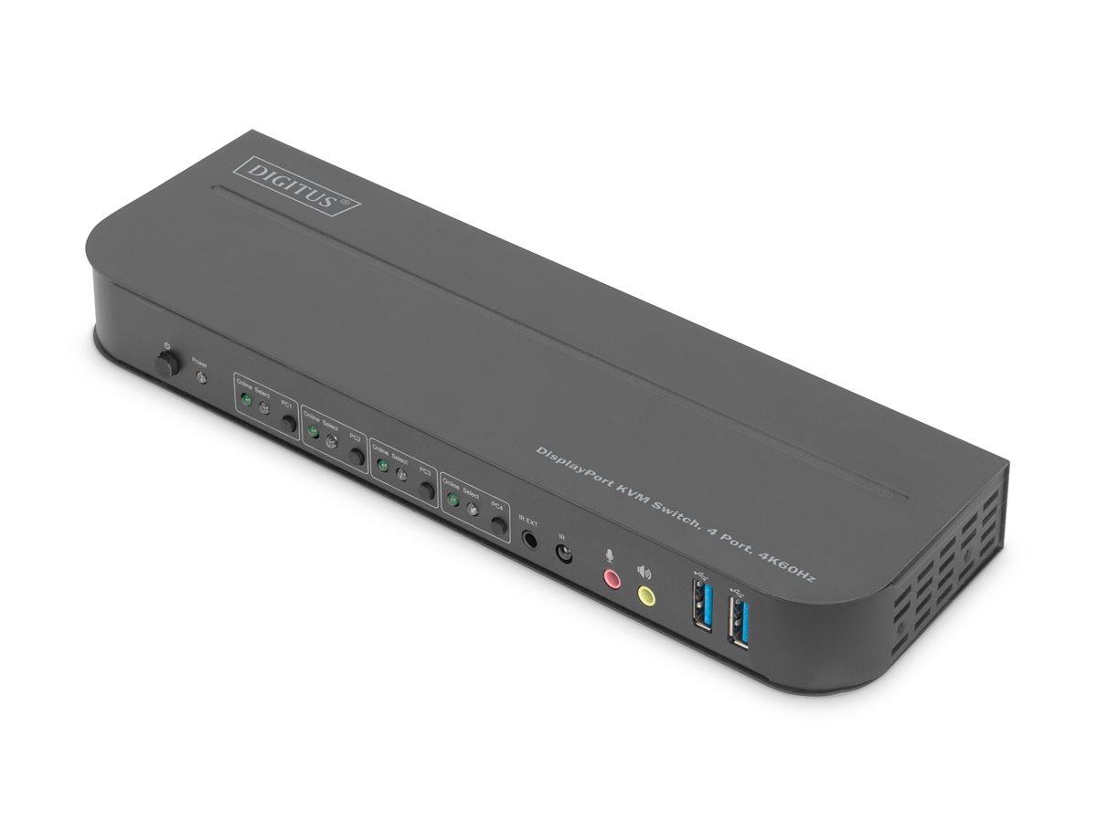 DIGITUS KVM Switch 4-Port, 4K60Hz, 4x DP in, 1x DP/HDMI out