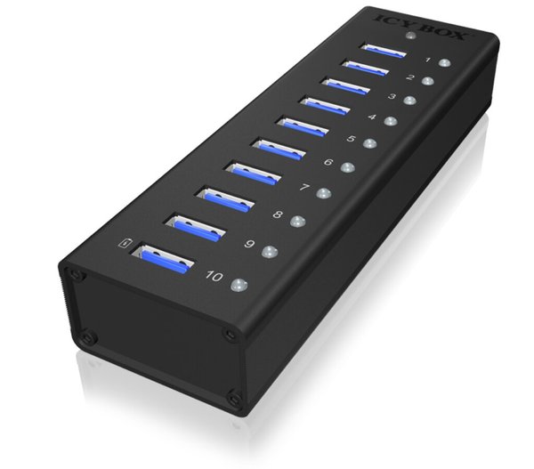 RAIDSONIC ICY BOX IB-AC6110 10 Port USB 3.0 Hub mit USB Ladeport 5V 2.1A Stabil