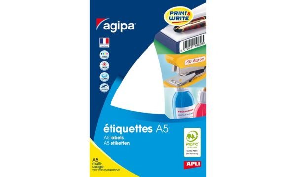 agipa Universal-Etiketten, 38,5 x 2 6,5mm, weiß (334381300)