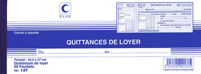 Image ELVE Carnet à souche "Quittances de loyer", 105 x 243 mm