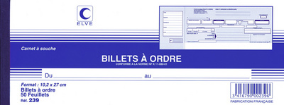 Image ELVE Carnet à souche "Billets à ordre", 102 x 270 mm