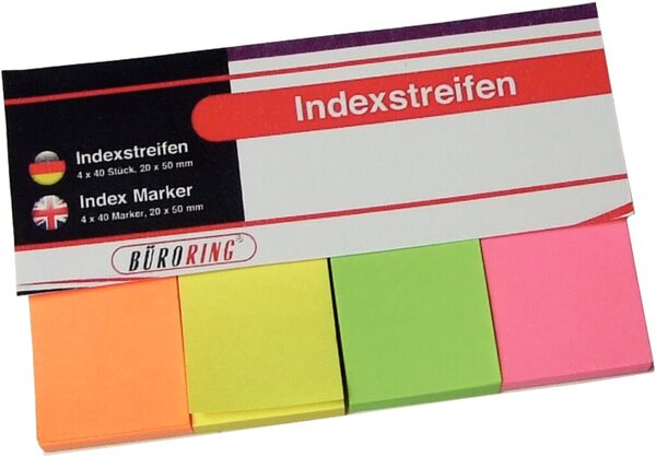 Image Büroring Index Haftstreifen aus Papier 4 x 40 Streifen 20x50mm Farben: grün,