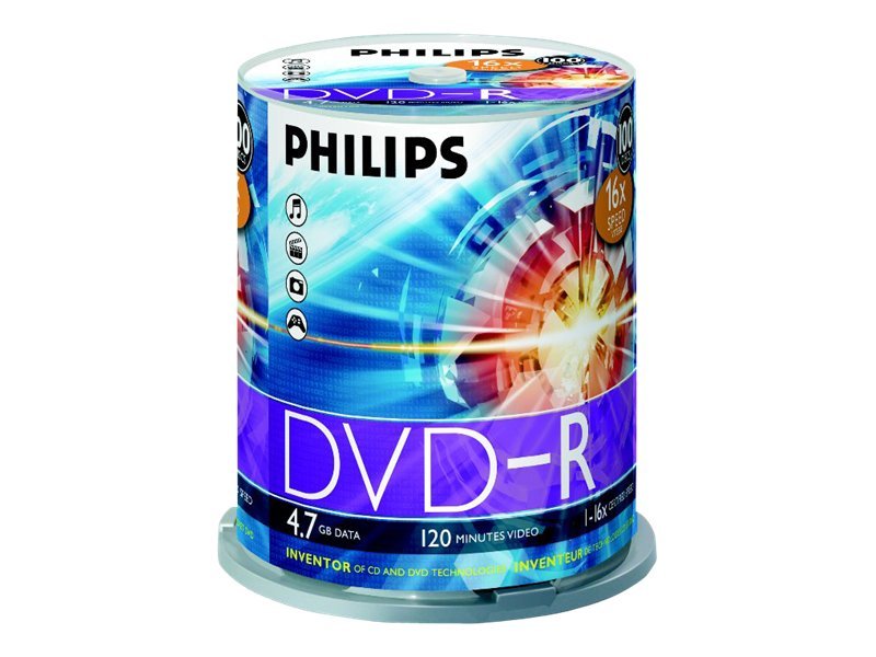 Image PHILIPS 100xDVD-R 4,7GB 120Min 16x CakeBox