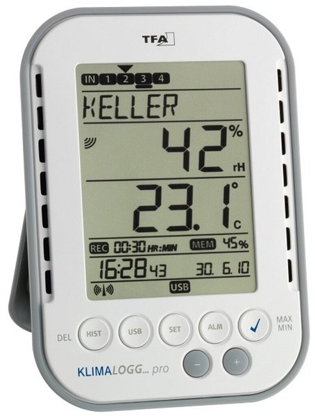 Image TFA-DOSTMANN Luftfeuchtemessgerät (Hygrometer) TFA KlimaLogg Pro 1 % rF 99 % rF
