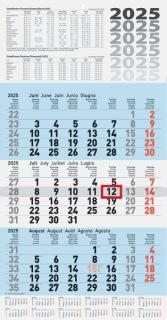 Dreimonatskalender, 30 x 55,5 cm, blau, 5-sprachig, Datumschieber rot